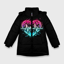 Куртка зимняя для девочки Разбитое сердце с линией пульса со свечением, цвет: 3D-черный