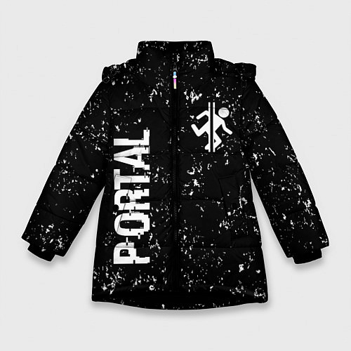 Зимняя куртка для девочки Portal glitch на темном фоне вертикально / 3D-Черный – фото 1