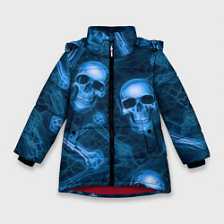 Зимняя куртка для девочки Синие черепа и кости