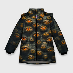 Куртка зимняя для девочки Глаза на стене, цвет: 3D-светло-серый