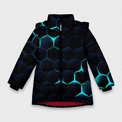 Куртка зимняя для девочки Бирюзовый сквозь чёрные соты, цвет: 3D-красный