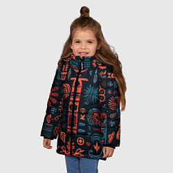 Куртка зимняя для девочки Абстрактный паттерн в славянской стилистике, цвет: 3D-черный — фото 2