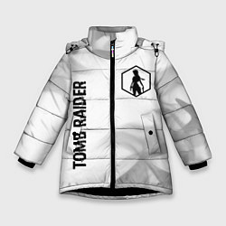 Куртка зимняя для девочки Tomb Raider glitch на светлом фоне вертикально, цвет: 3D-черный