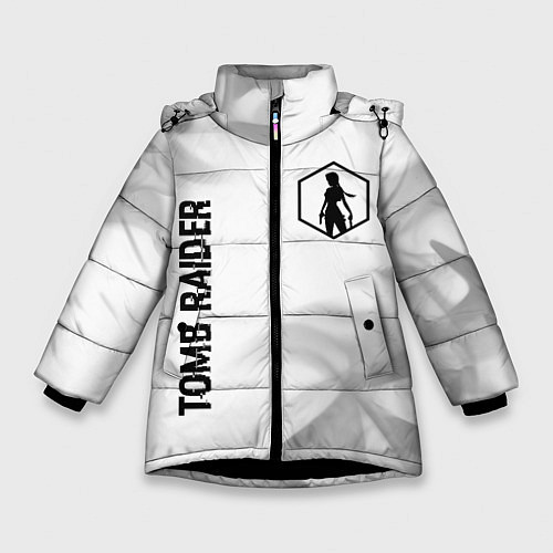 Зимняя куртка для девочки Tomb Raider glitch на светлом фоне вертикально / 3D-Черный – фото 1