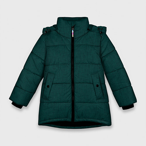 Зимняя куртка для девочки Тёмно-зелёный однотонный текстура / 3D-Черный – фото 1