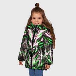 Куртка зимняя для девочки Неоновый зелёный кибер череп, цвет: 3D-светло-серый — фото 2