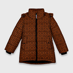 Куртка зимняя для девочки Цветочный узорчатый чёрно-оранжевый, цвет: 3D-черный