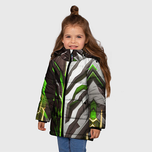 Зимняя куртка для девочки Броня адская и райская зелёная / 3D-Красный – фото 3
