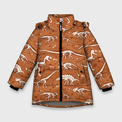 Куртка зимняя для девочки Скелеты динозавров, цвет: 3D-светло-серый