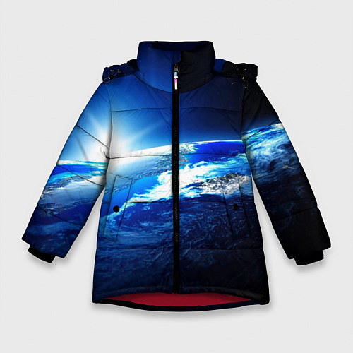 Зимняя куртка для девочки Восход солнца в космосе / 3D-Красный – фото 1