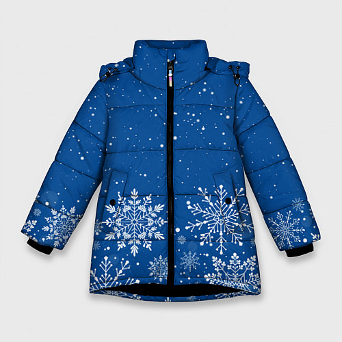 Зимняя куртка для девочки Текстура снежинок на синем фоне / 3D-Черный – фото 1