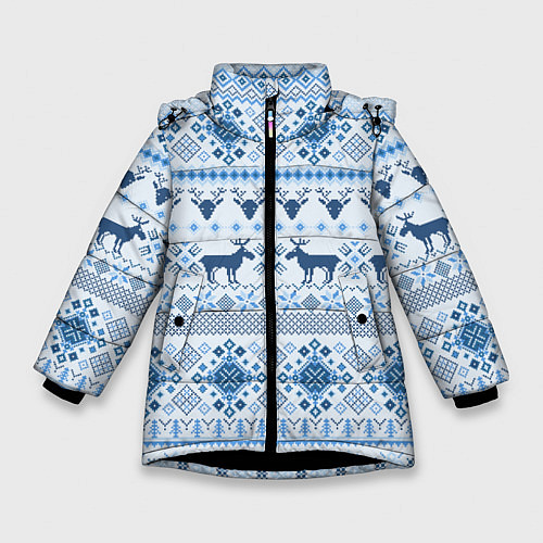 Зимняя куртка для девочки Blue sweater with reindeer / 3D-Черный – фото 1