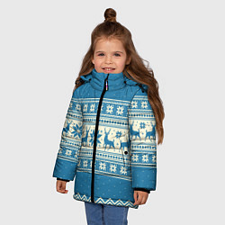 Куртка зимняя для девочки Sweater with deer on a blue background, цвет: 3D-черный — фото 2