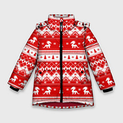 Куртка зимняя для девочки Новогодние драконы, цвет: 3D-красный