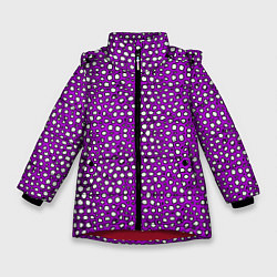 Куртка зимняя для девочки Белые пузырьки на фиолетовом фоне, цвет: 3D-красный