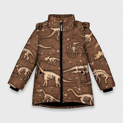 Зимняя куртка для девочки Dinosaurs bones / 3D-Черный – фото 1