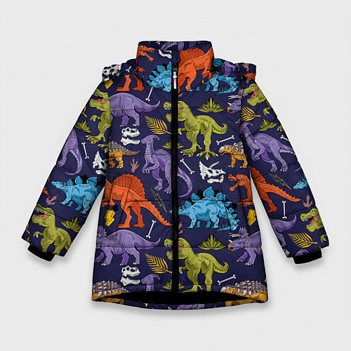 Зимняя куртка для девочки Мультяшные динозавры / 3D-Черный – фото 1