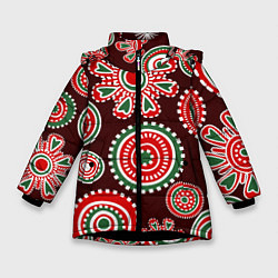 Куртка зимняя для девочки Новогодний принт красный, цвет: 3D-черный