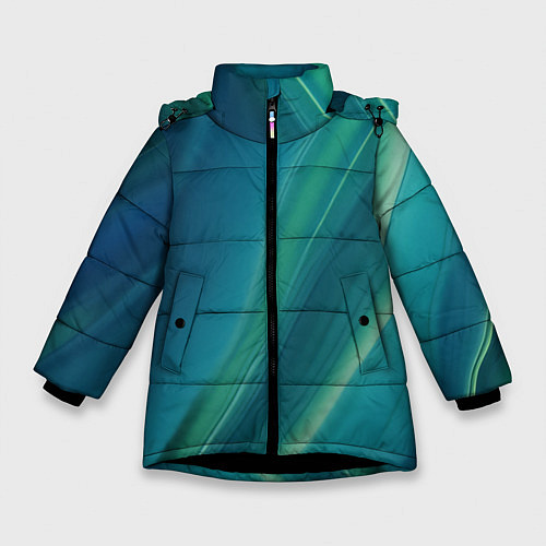 Зимняя куртка для девочки Сине-зелёная жидкая текстура - нейросеть / 3D-Черный – фото 1