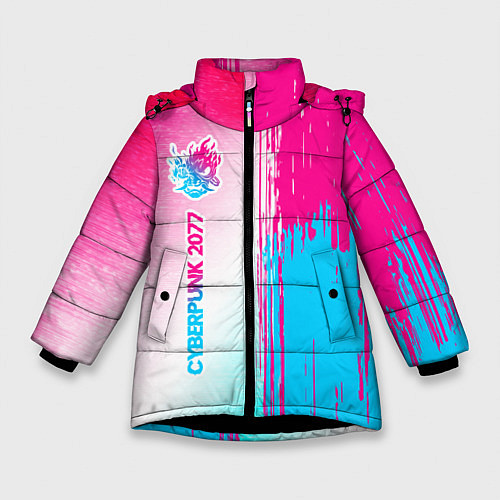 Зимняя куртка для девочки Cyberpunk 2077 neon gradient style по-вертикали / 3D-Черный – фото 1
