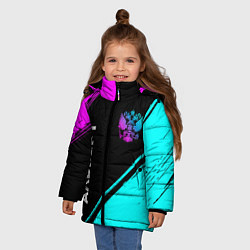 Куртка зимняя для девочки Альберт и неоновый герб России вертикально, цвет: 3D-черный — фото 2