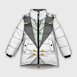 Куртка зимняя для девочки Белый мультяшный фрак с шейным платком, цвет: 3D-светло-серый