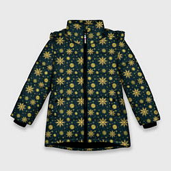 Куртка зимняя для девочки Декоративные снежинки с золотым блеском, цвет: 3D-черный