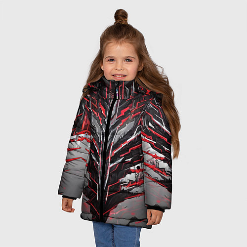 Зимняя куртка для девочки Киберпанк доспех красный / 3D-Красный – фото 3
