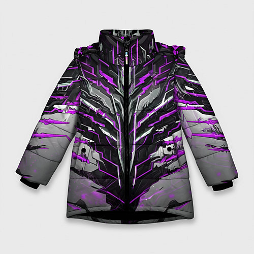 Зимняя куртка для девочки Киберпанк доспех фиолетовый / 3D-Черный – фото 1