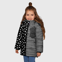 Куртка зимняя для девочки Мелкая полоска и белый горошек на чёрном, цвет: 3D-светло-серый — фото 2