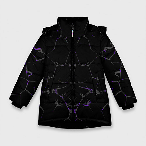 Зимняя куртка для девочки Фиолетовые трещины / 3D-Черный – фото 1