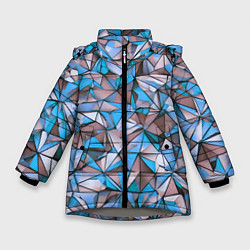 Куртка зимняя для девочки Маленькие синие треугольники, цвет: 3D-светло-серый