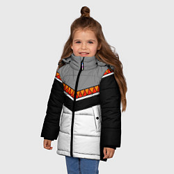 Куртка зимняя для девочки Углы и треугольники: оранжевый и красный, цвет: 3D-красный — фото 2