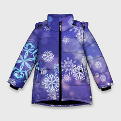 Куртка зимняя для девочки Крупные снежинки на фиолетовом, цвет: 3D-черный