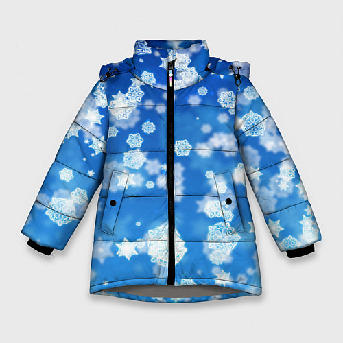 Зимняя куртка для девочки Декоративные снежинки на синем / 3D-Светло-серый – фото 1