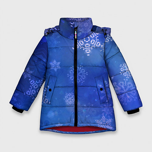 Зимняя куртка для девочки Декоративные снежинки на фиолетовом / 3D-Красный – фото 1