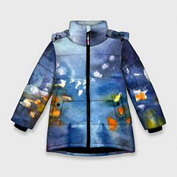 Куртка зимняя для девочки После дождя акварель, цвет: 3D-черный