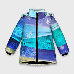 Куртка зимняя для девочки Абстрактный синий волнистый фон со снежинками, цвет: 3D-черный
