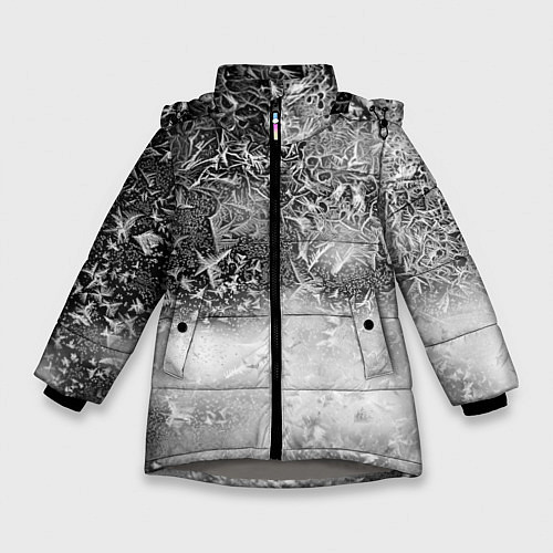 Зимняя куртка для девочки Серый лёд и снежинки / 3D-Светло-серый – фото 1