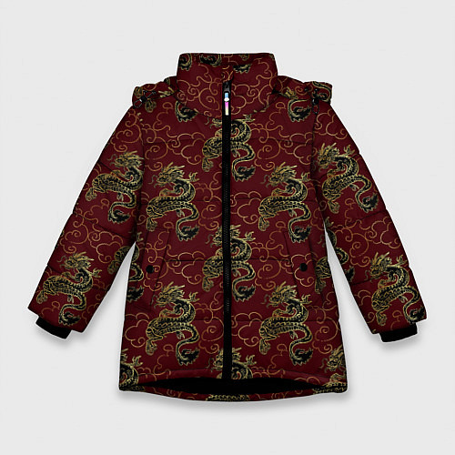 Зимняя куртка для девочки Азиатский стиль дракона / 3D-Черный – фото 1