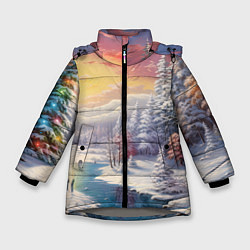 Куртка зимняя для девочки Сказочное сияние нового года, цвет: 3D-светло-серый