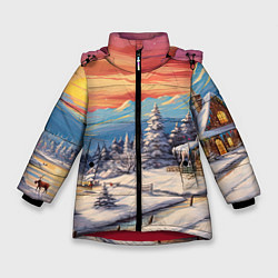 Куртка зимняя для девочки Северное сияние веселья, цвет: 3D-красный