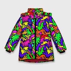 Куртка зимняя для девочки Яркие цветные каракули, цвет: 3D-красный