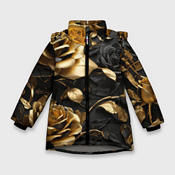 Зимняя куртка для девочки Металлические розы золотые и черные