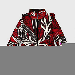 Куртка зимняя для девочки Красно белый узор на чёрном фоне, цвет: 3D-красный