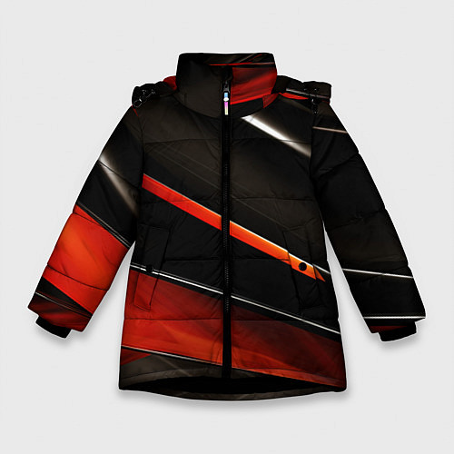 Зимняя куртка для девочки Красные и черные вставки / 3D-Черный – фото 1