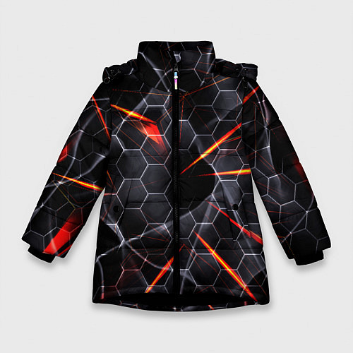 Зимняя куртка для девочки Черные узоры паттерны / 3D-Черный – фото 1