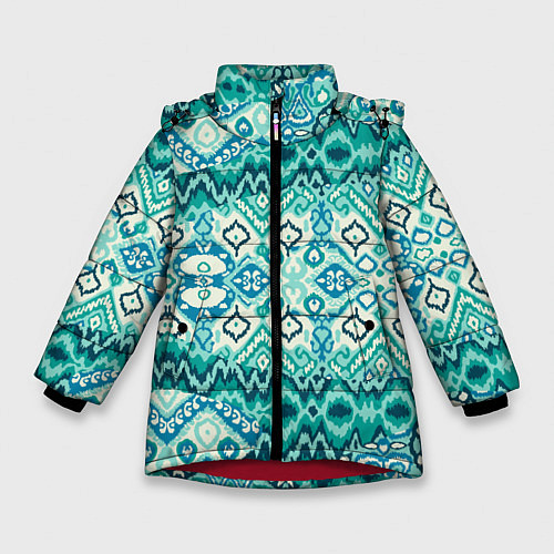 Зимняя куртка для девочки Орнамент узбекского народа - икат / 3D-Красный – фото 1
