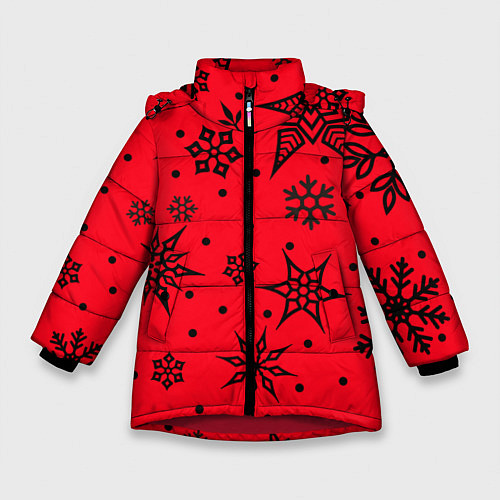 Зимняя куртка для девочки Праздничный снег / 3D-Красный – фото 1