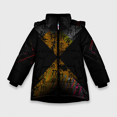 Зимняя куртка для девочки Японские иероглифы текстуры / 3D-Черный – фото 1